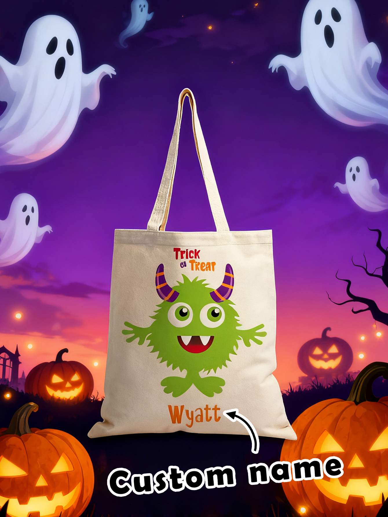 Halloween Green Short-legged Monster Canvas Candy Bag